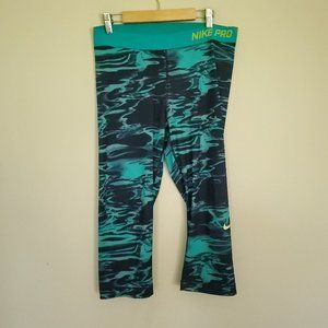 Nike Pro Cool workout crop leggings blue pattern L